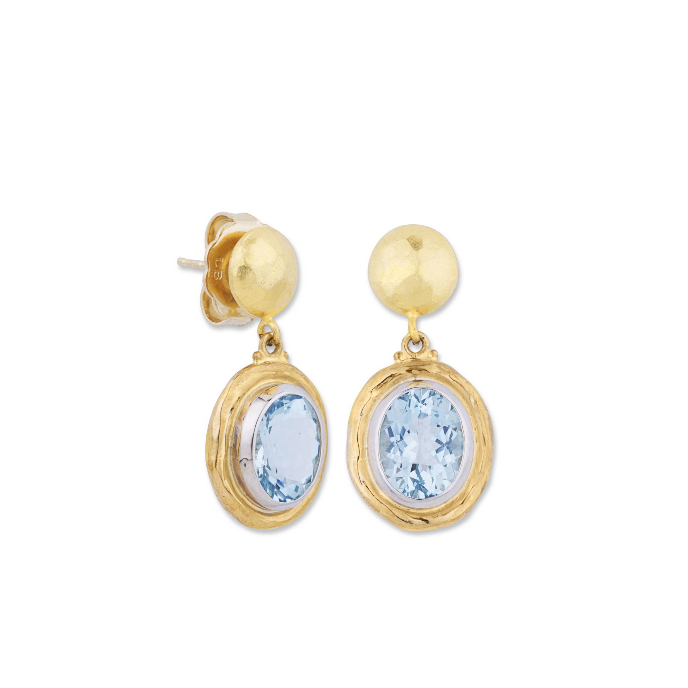 Lika Behar 24K Gold  Oval Faceted Aquamarines Earrings