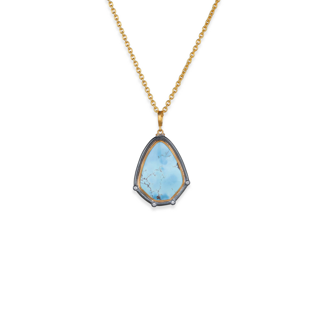 Lika Behar 24K Gold & Oxidized Silver One of a Kind Turquoise Necklace