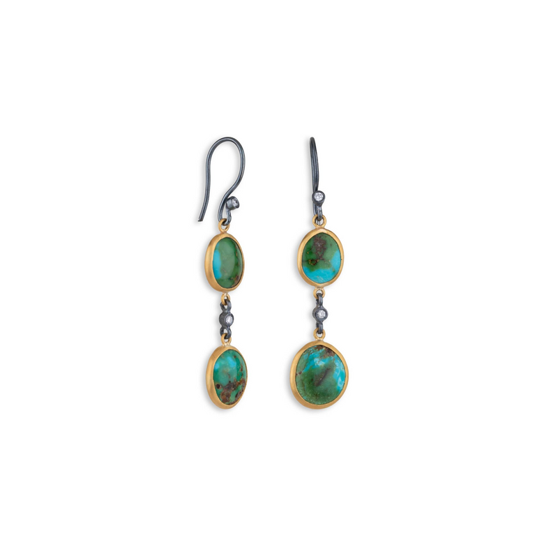 Lika Behar 24K Gold & Oxidized Silver Sonoran Turquoise Earrings