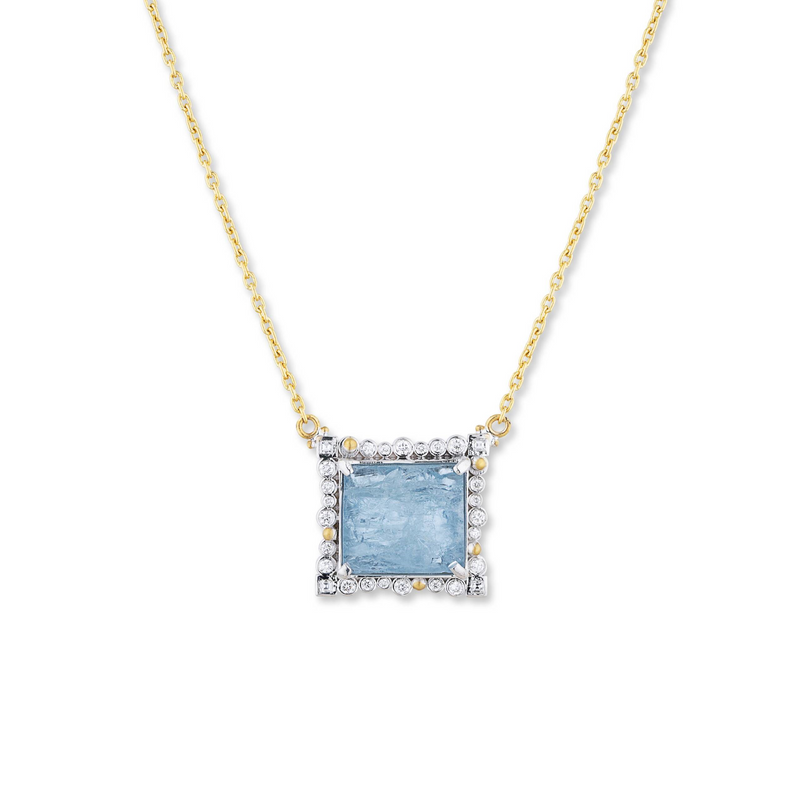 Lika Behar 24K Gold Rough Aquamarine and Diamond Necklace