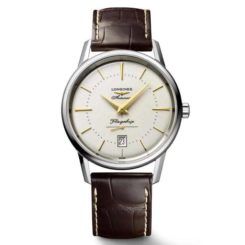 Longines Heritage Flagship 38MM Automatic Silver Dial Brown Alligator Strap Watch L47954782