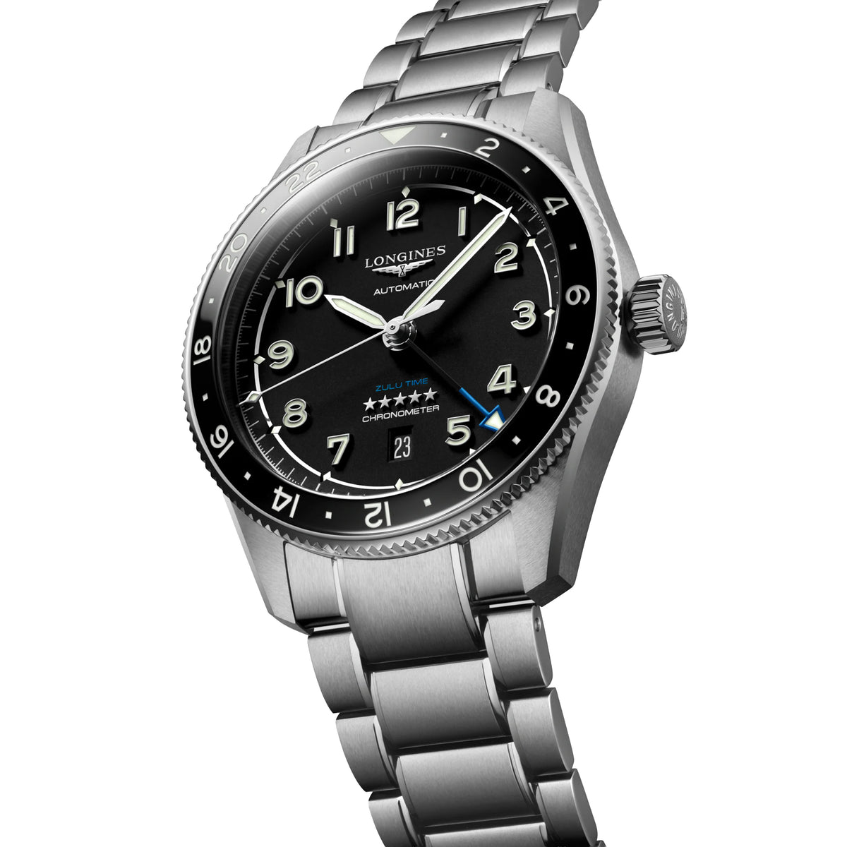 Longines Spirit Zulu Time 42MM Black Dial Automatic Stainless Steel Watch L38124536 Image 1