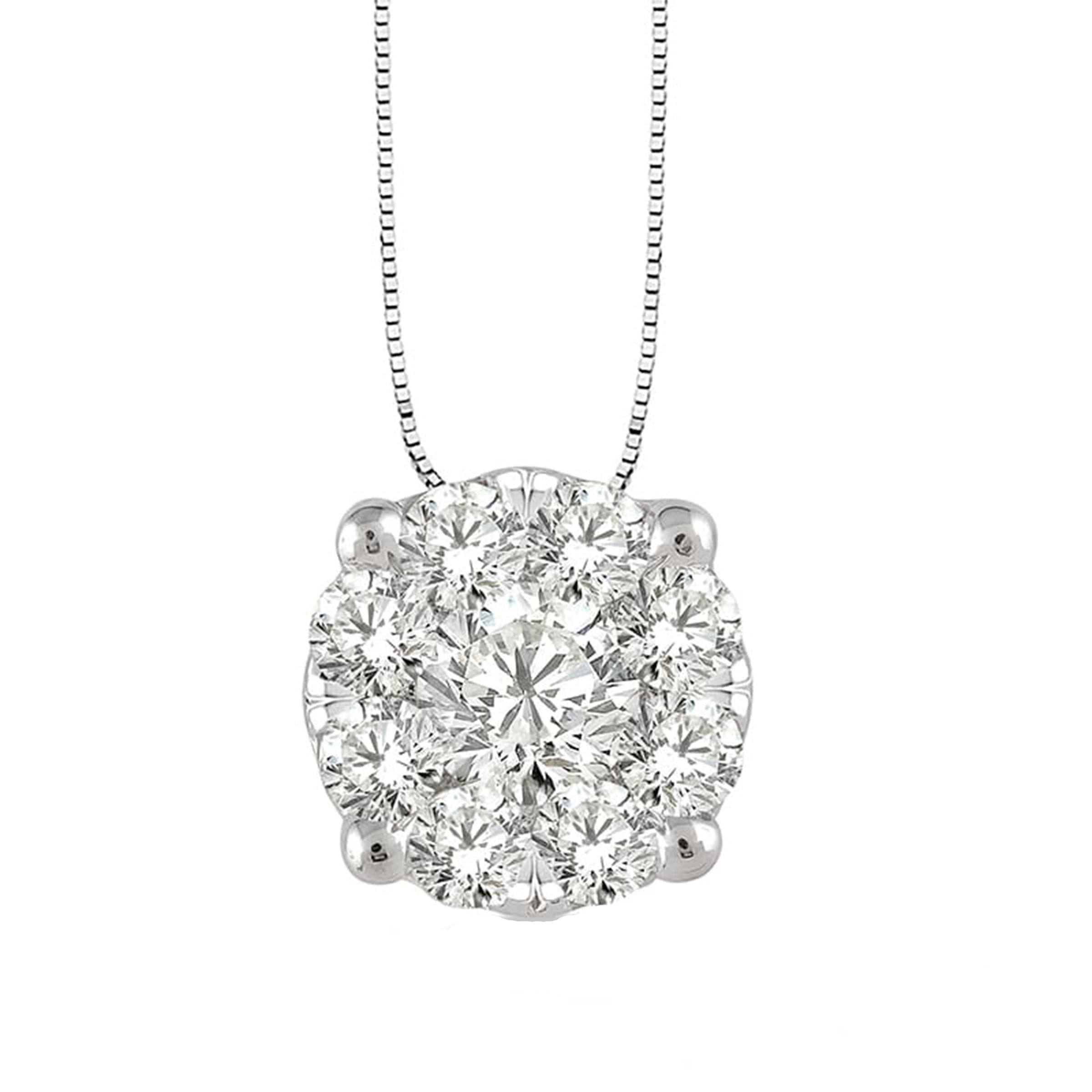 14K White Gold Round Shape Lovebright Essential Diamond Cluster Necklace 0.25ct
