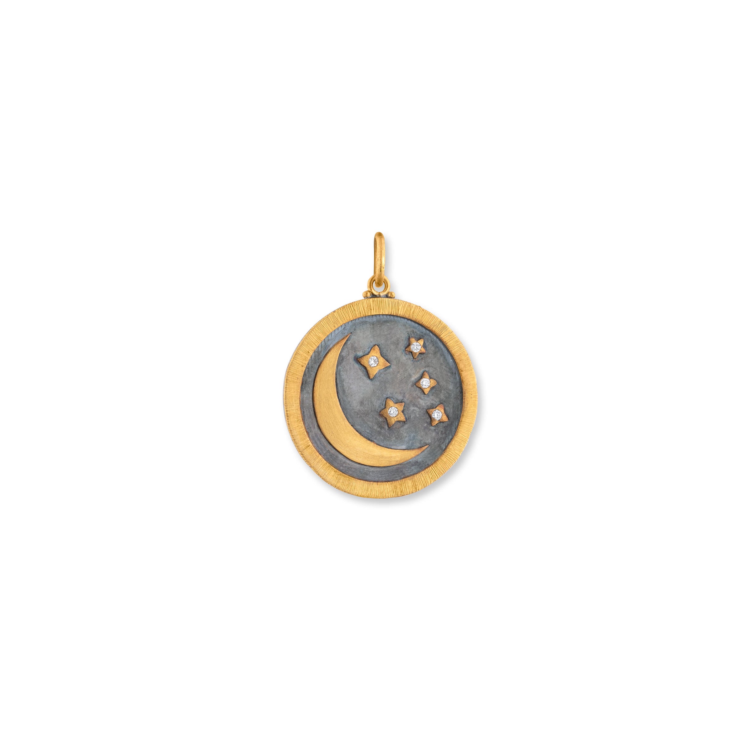 Lika Behar Half Moon and Stars Medallion with Diamonds MDL-N-450-GOXD