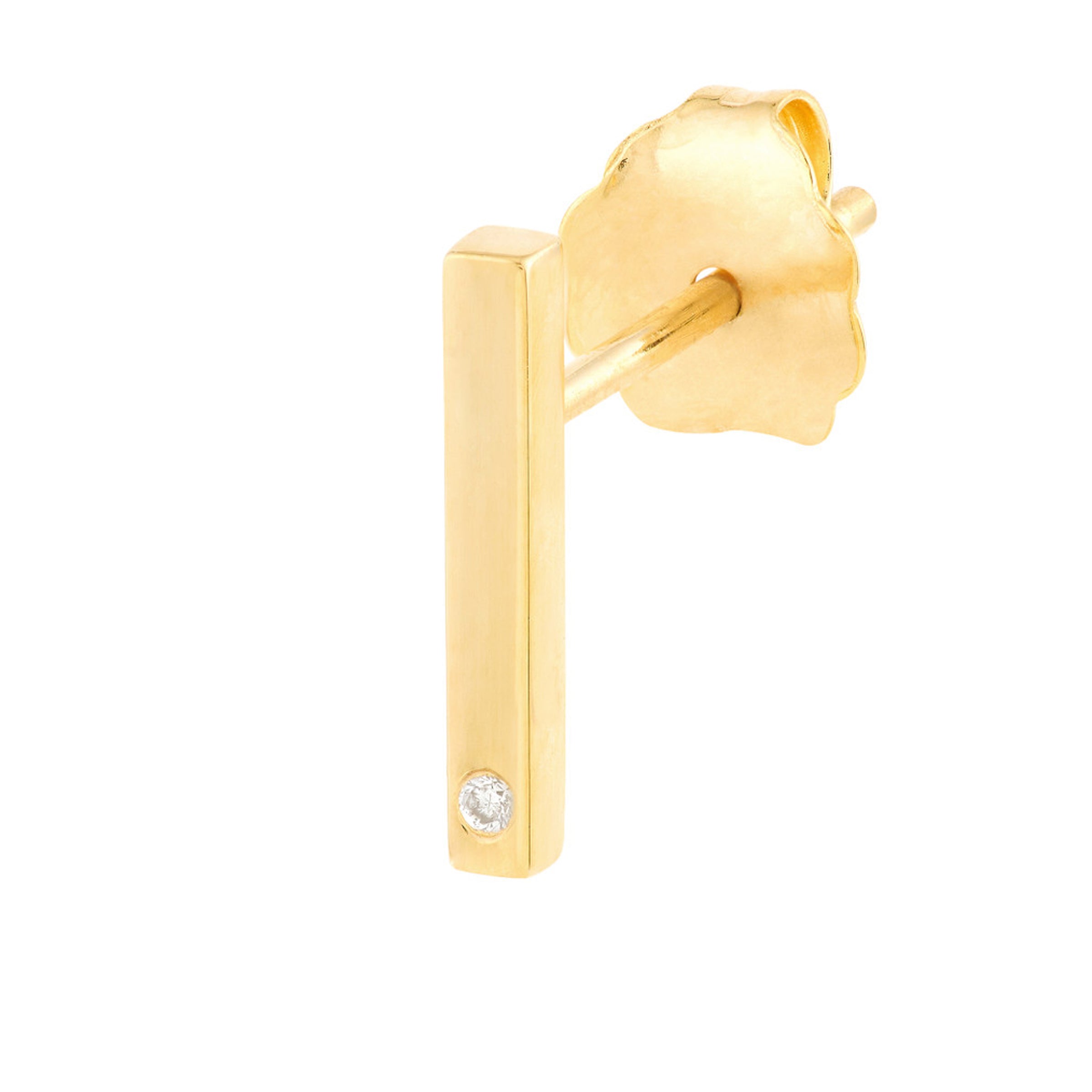 14K Yellow Gold Mini Staple Bar Earrings with Diamond
