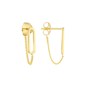 14K Yellow Gold Front To Back Paper Clip & Curb Earrings