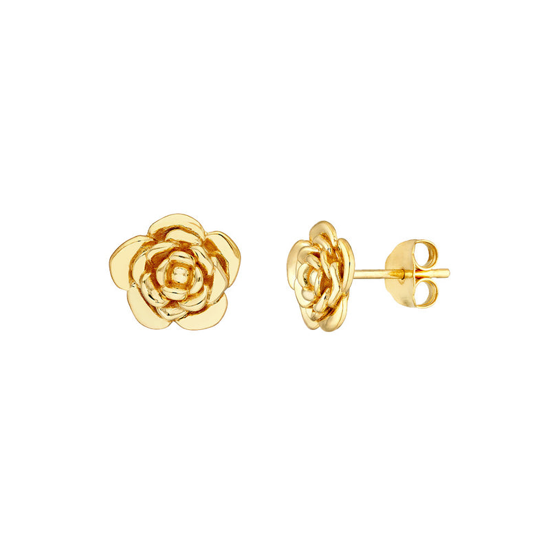 14K Yellow Gold 3D Rose Stud Earrings