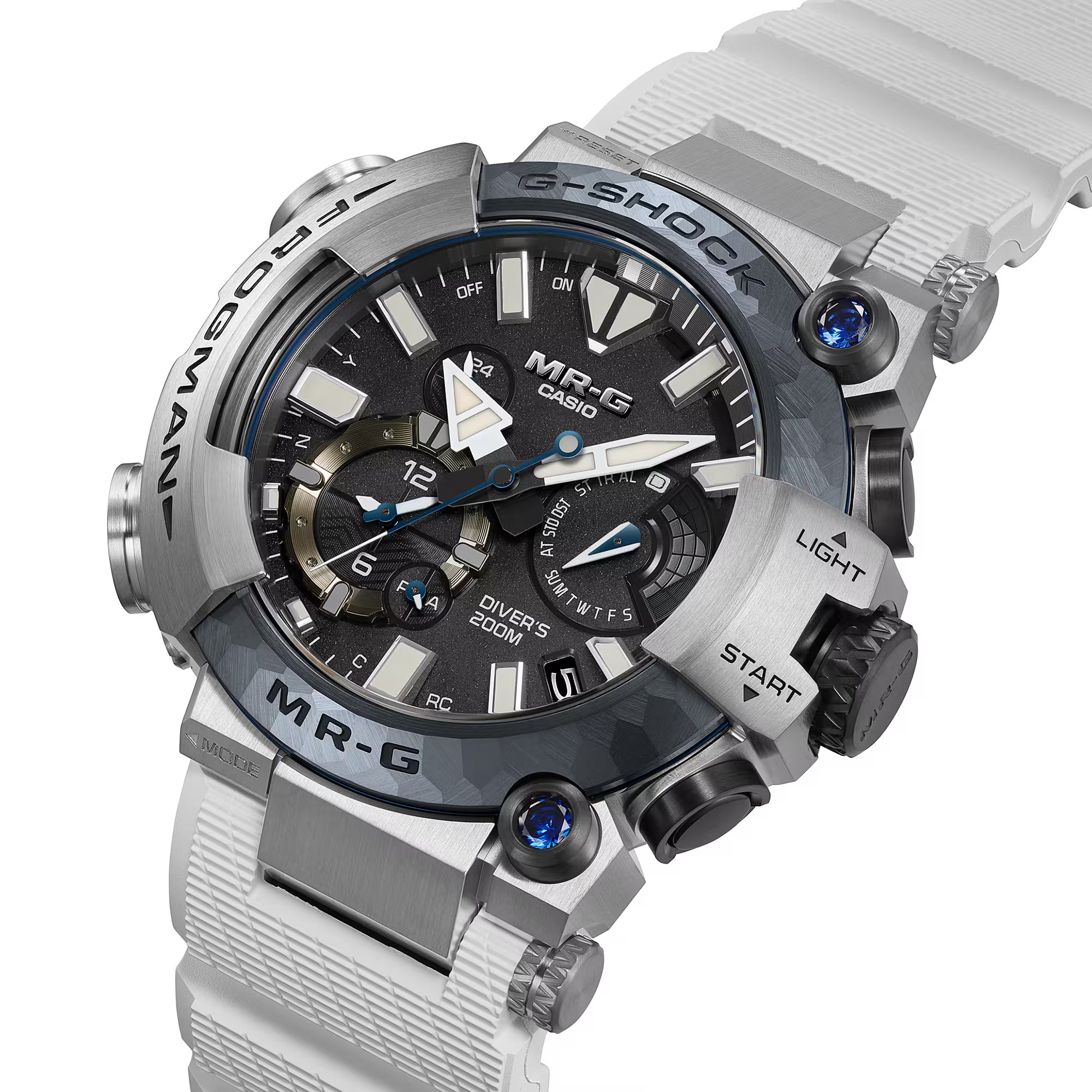Casio G-Shock Frogman MRG Brinicle White Blue Sapphire Titanium Watch MRGBF1000EB-1A