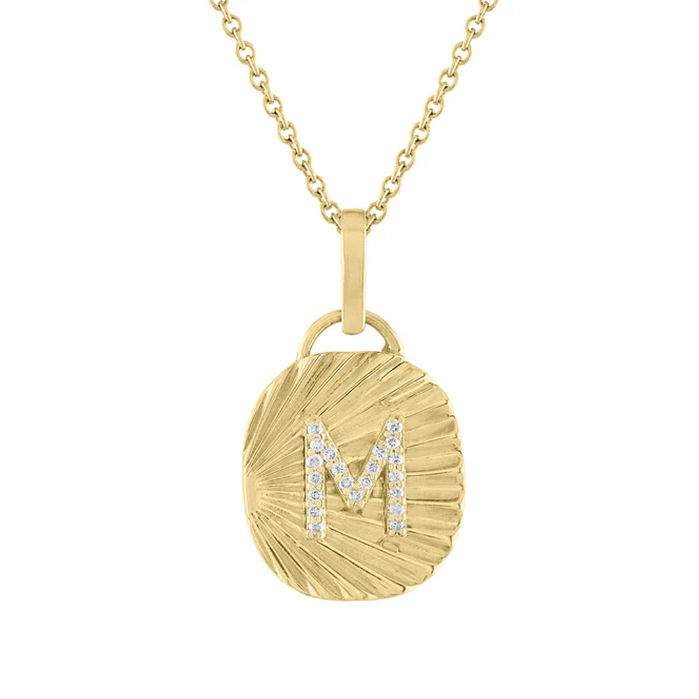 14k Yellow Gold Oval Diamond Pendant with "M" Inital