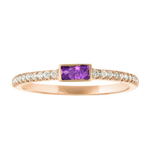 My Story "Juliet" 14K Rose Gold Baguette Cut Amethyst Ring