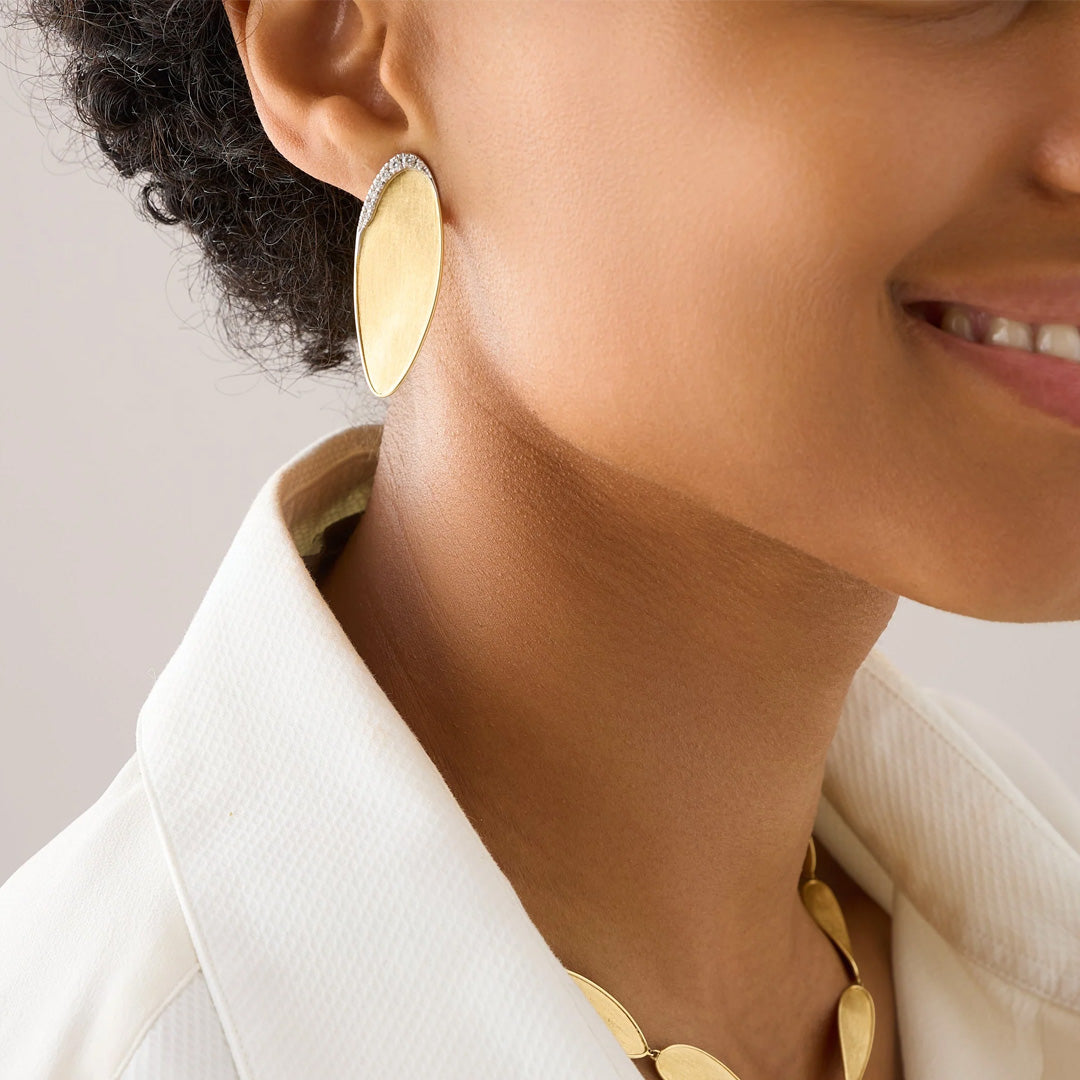 Marco Bicego 18K Yellow Gold Lunaria Statement Earrings with Diamonds img3