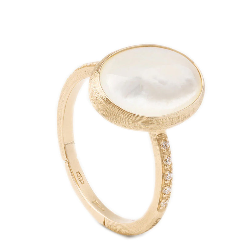Marco Bicego 18K Yellow Gold Mother of Pearl Ring with Diamond Pave Shank