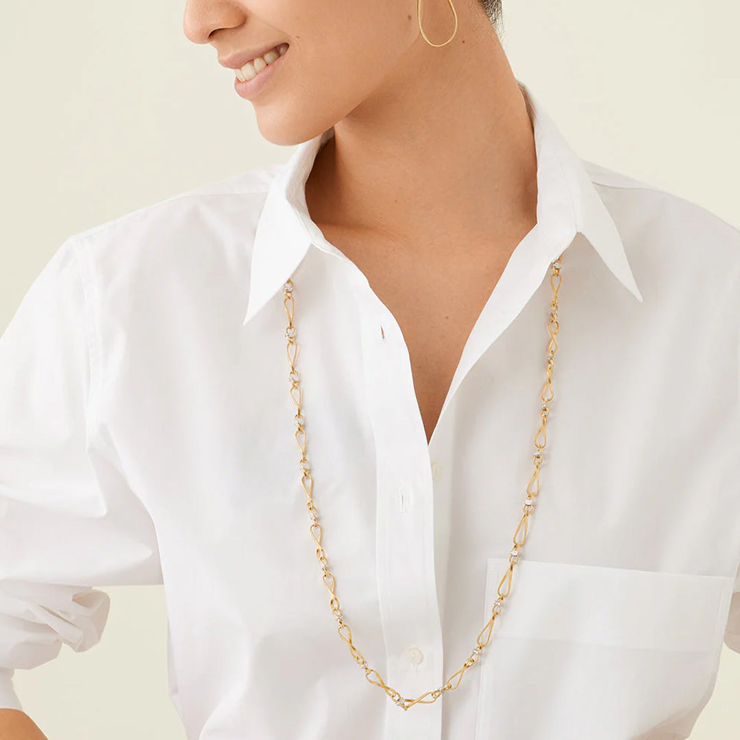 Marco Bicego 18K Yellow Gold Twisted Coil Long Link Diamond Necklace img4