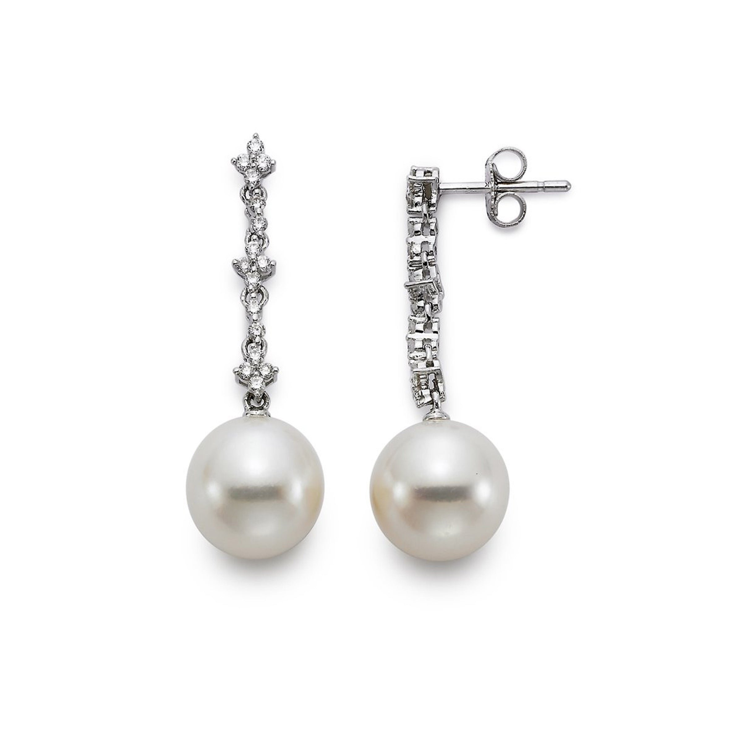 Mastoloni 18K White Gold Diamond Pearl Drop Earrings img2