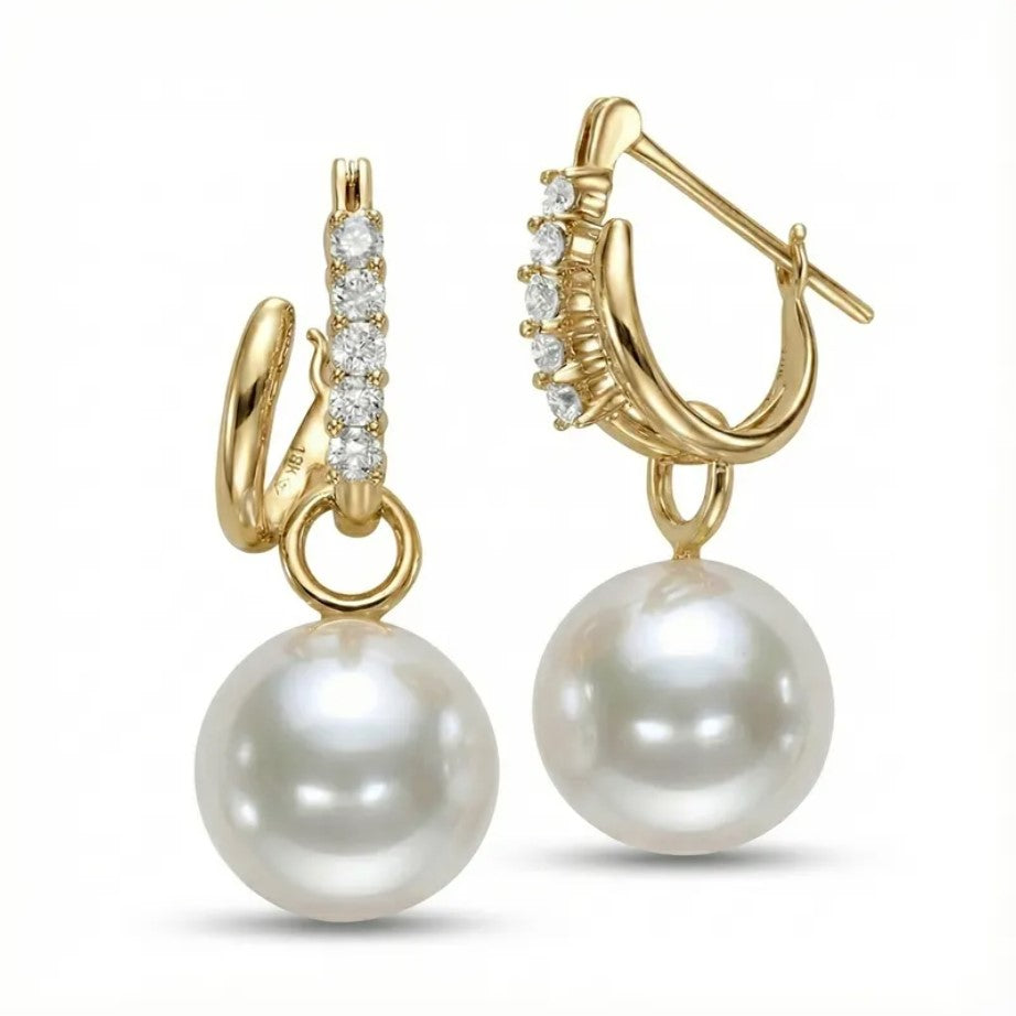 Mastoloni 18K Yellow Gold Diamond Pearl Drop Earrings