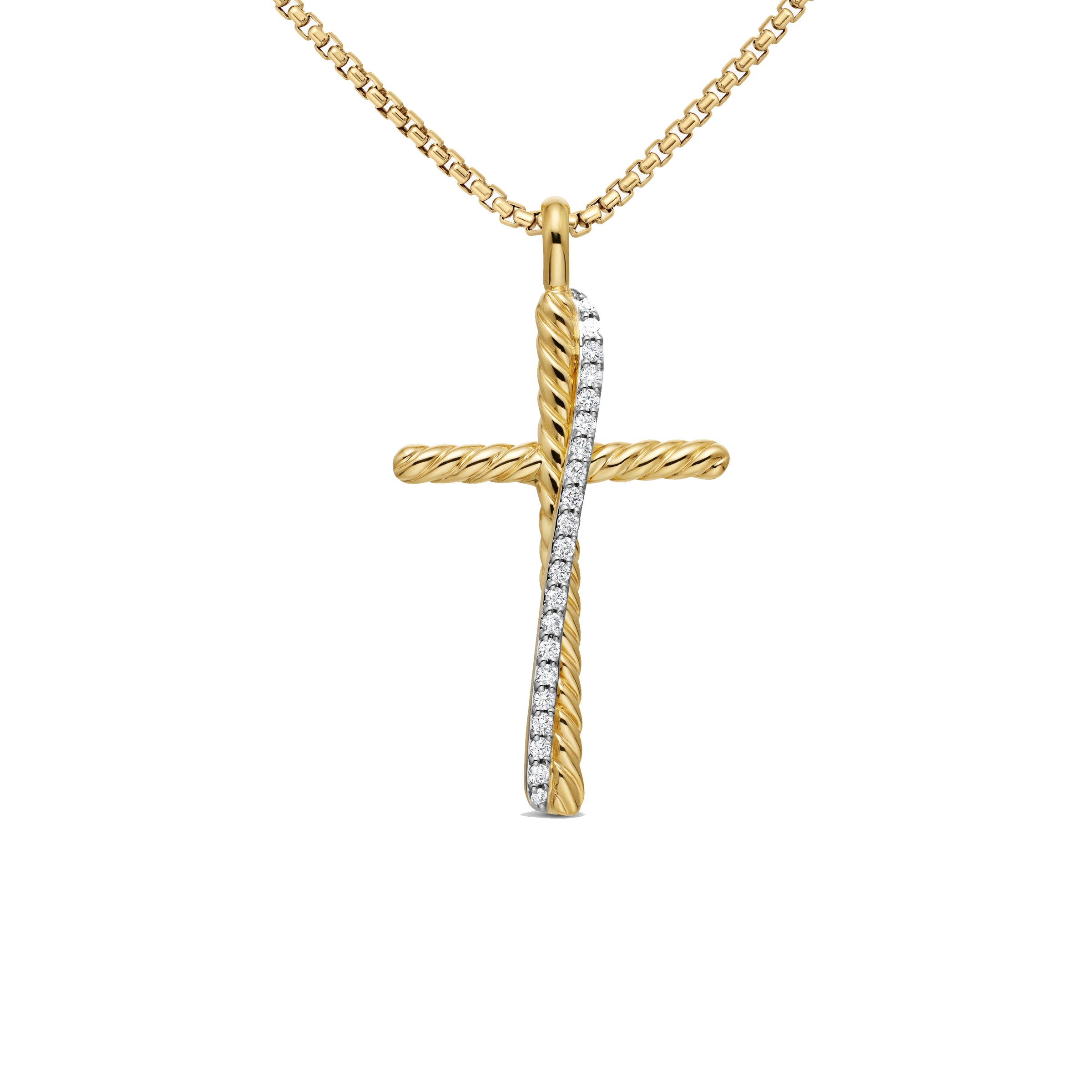 David Yurman 18K Yellow Gold Diamond Crossover Cross Necklace
