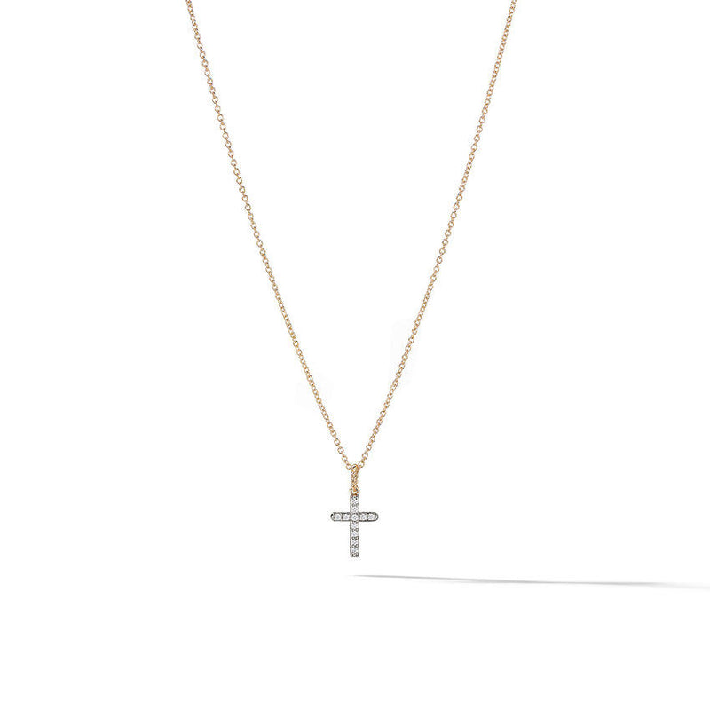 DY Cable Collectibles Cross Necklace in 18K Yellow Gold with Diamonds, 17mm