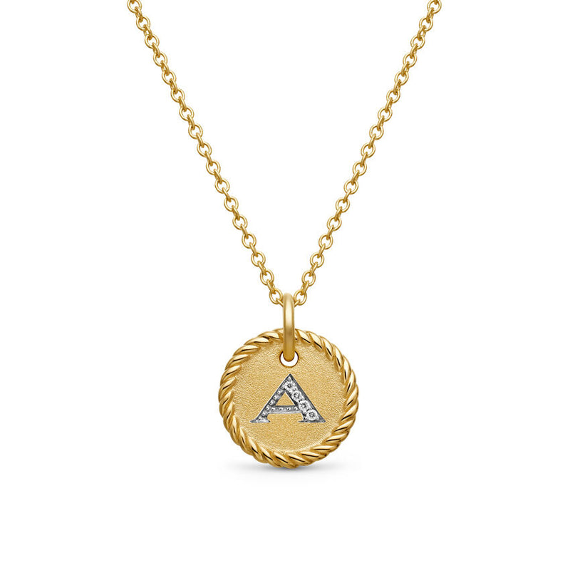 David Yurman Initial Pendant Necklace with Diamonds in Gold on Chain