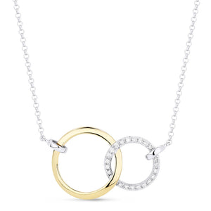 14K White & Yellow Gold Interlocking Circle Diamond Necklace