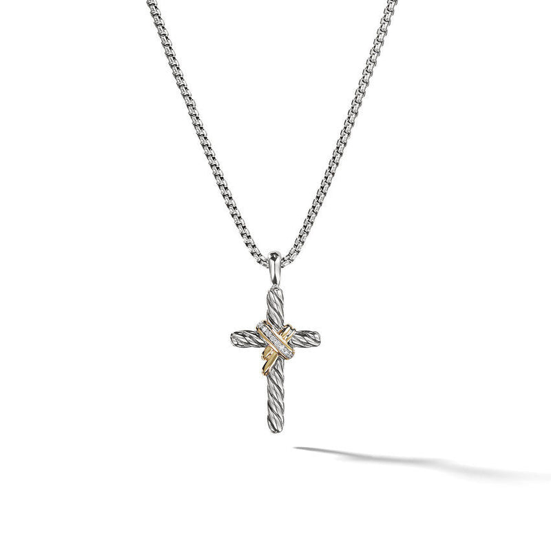 DY X Cross Necklace in Sterling Silver with 14K Yellow Gold and Diamonds, 31.7mm
