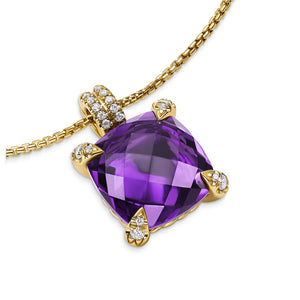 DY Chatelaine® Pendant Necklace in 18K Yellow Gold with Amethyst and Diamonds, 11mm