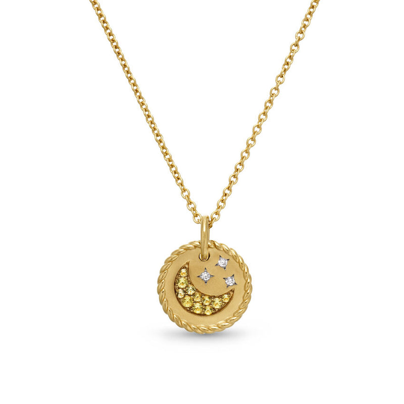 DY Cable Collectibles® Moon and Stars Necklace in 18K Yellow Gold with Pavé Yellow Sapphires and Diamonds, 11mm