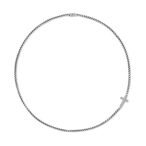 DY Gents Cross Station Necklace in Sterling Silver with Diamonds, 5mm