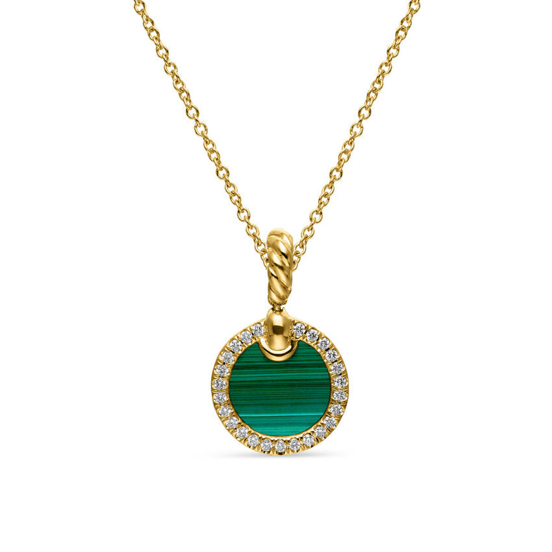 DY Elements® Petite Pendant Necklace in 18K Yellow Gold with Malachite and Diamonds, 17.8mm