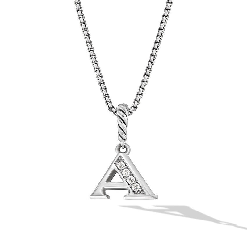 David Yurman Pave Initial A Pendant Necklace in Sterling Silver with Diamond