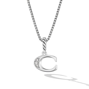 David Yurman Pave Initial C Pendant Necklace in Sterling Silver with Diamond