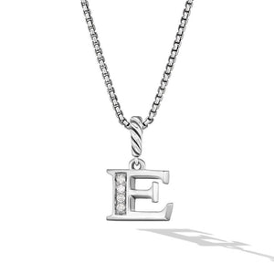 David Yurman Pave Initial E Pendant Necklace in Sterling Silver with Diamond