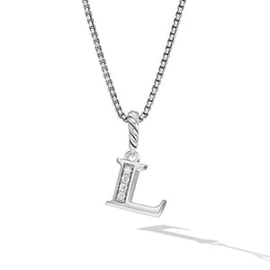 David Yurman Pave Initial L Pendant Necklace in Sterling Silver with Diamond
