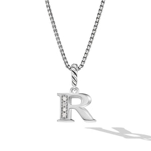 David Yurman Pave Initial R Pendant Necklace in Sterling Silver with Diamond