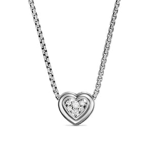 DY 9MM Puffy Heart Necklace with Diamonds in Sterling Silver