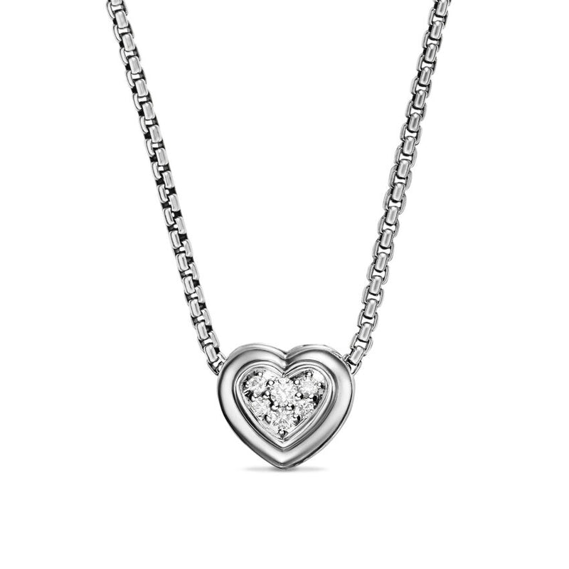 DY 9MM Puffy Heart Necklace with Diamonds in Sterling Silver