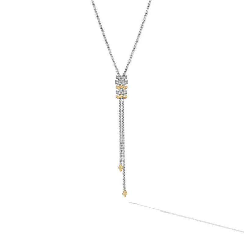David Yurman Zig Zag Stax Y Necklace in Sterling Silver with 18K Yellow Gold and Diamonds