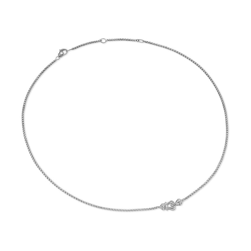 David Yurman Petite Buckle Necklace in Sterling Silver with Diamonds, 16.2mm