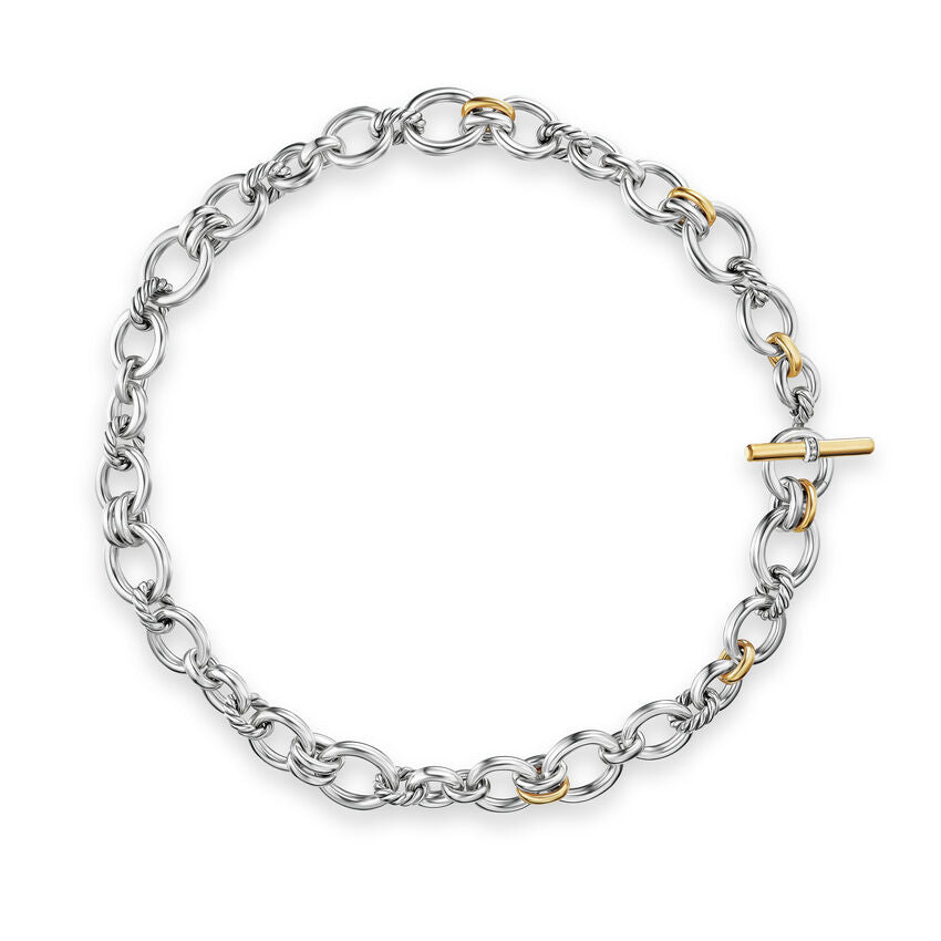 DY Mercer® Chain Necklace in Sterling Silver with 18K Yellow Gold and Diamonds, 8mm - NAGI