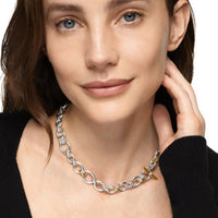 DY Mercer® Chain Necklace in Sterling Silver with 18K Yellow Gold and Diamonds, 8mm - NAGI