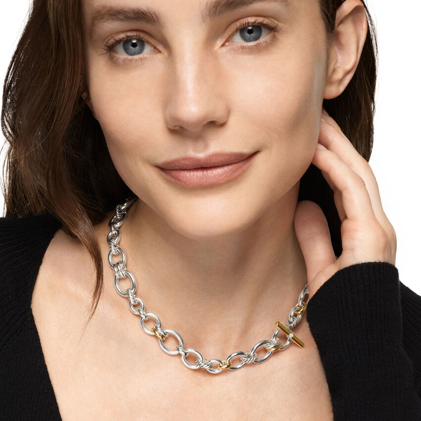 DY Mercer® Chain Necklace in Sterling Silver with 18K Yellow Gold and Diamonds, 8mm - NAGI