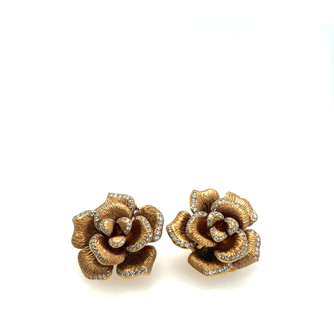 Pre-Owned 14K Rose Gold Floral Diamond Earrings