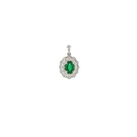14K White Gold Oval Cut Emerald Double Halo Diamond Pendant