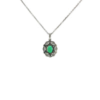 14K White Gold Oval Cut Emerald Double Halo Diamond Pendant
