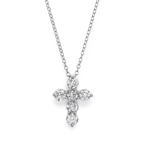 14k White Gold Shared Pong 6-Stone Diamond Cross Necklace