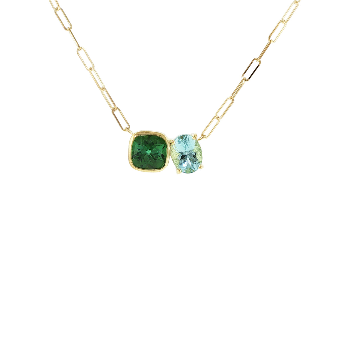 Lauren K. 18K Yellow Gold Green Tourmaline and Aquamarine Necklace