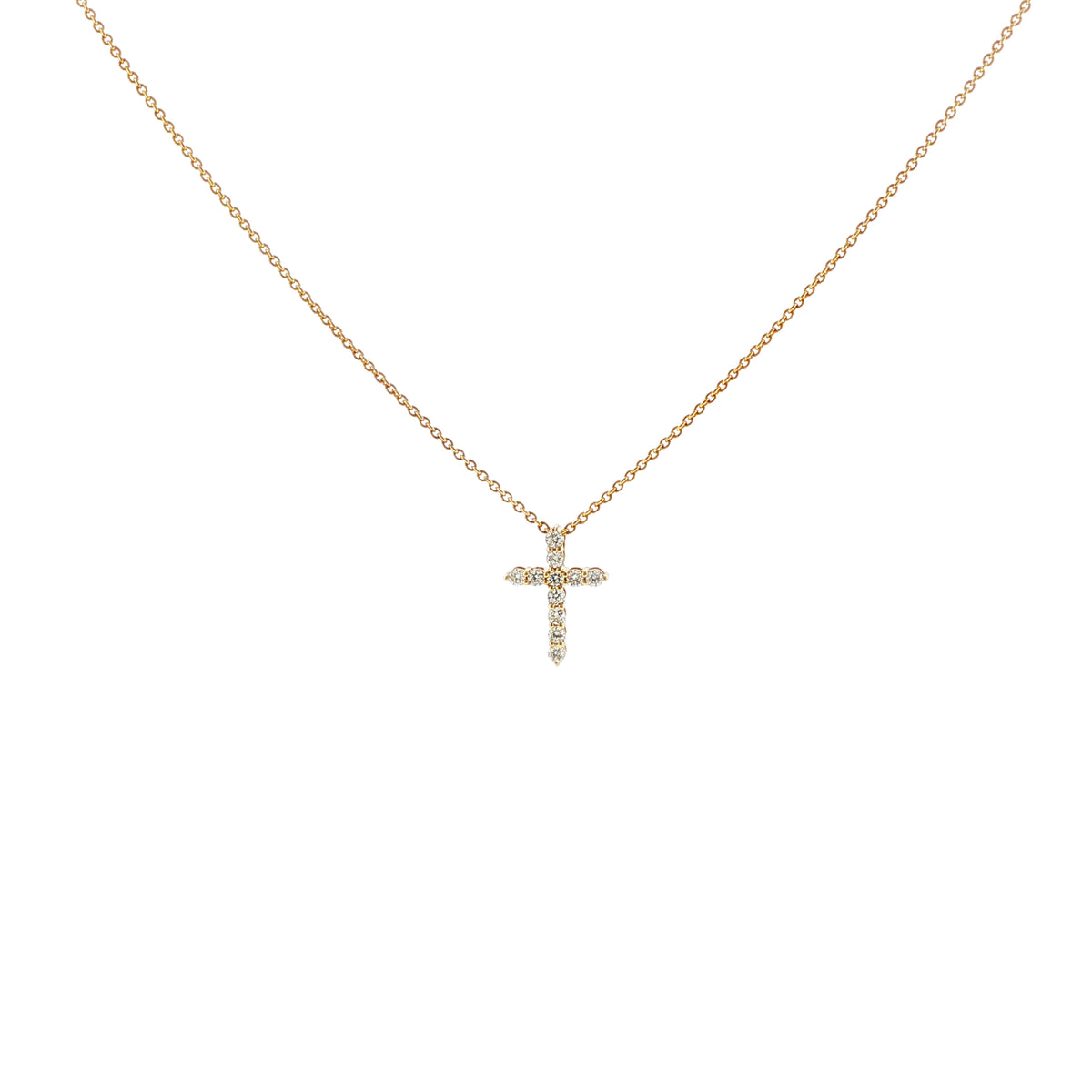 14K Yellow Gold Small Diamond Cross Necklace