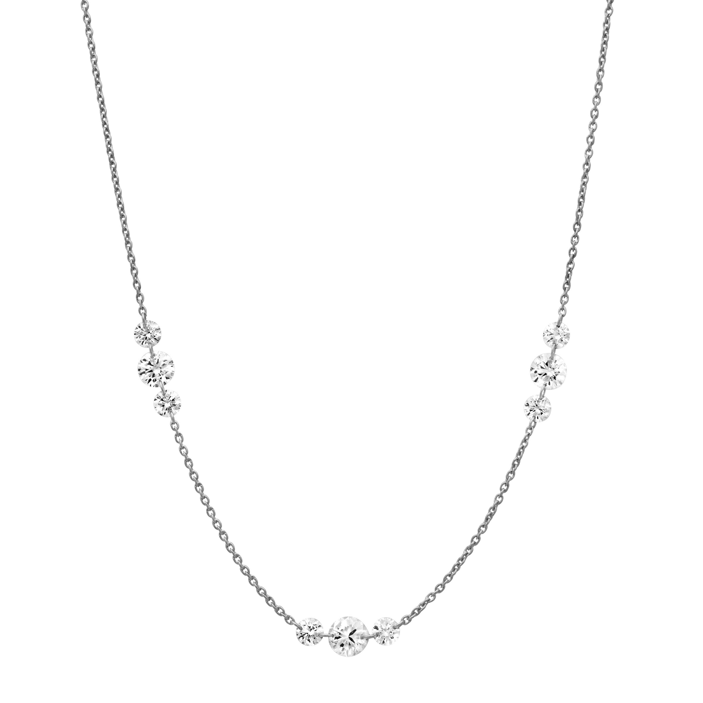 18K White Gold Three Diamond Station Necklace