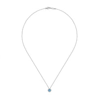 Gabriel & Co. 14K White Gold Round Swiss Blue Topaz and Diamond Halo Pendant Necklace