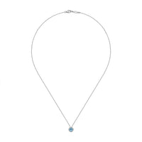 Gabriel & Co. 14K White Gold Round Swiss Blue Topaz and Diamond Halo Pendant Necklace