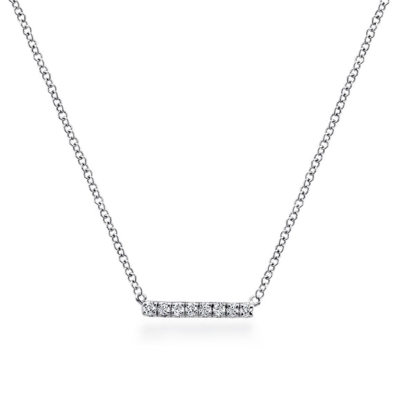 Gabriel & Co. 14K White Gold Petite Pavé Diamond Bar Necklace